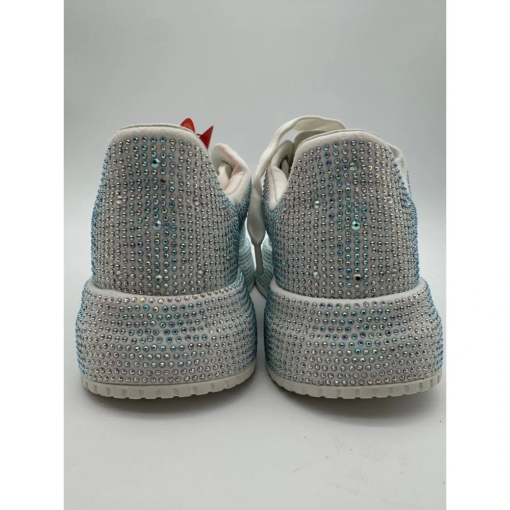 Women's Rhinestone Platform Sneaker Size 8 White‎ Sparkle Lace Up